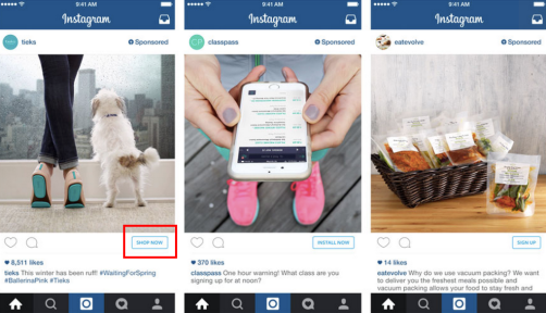 Instagram posts with marked call to back buttons