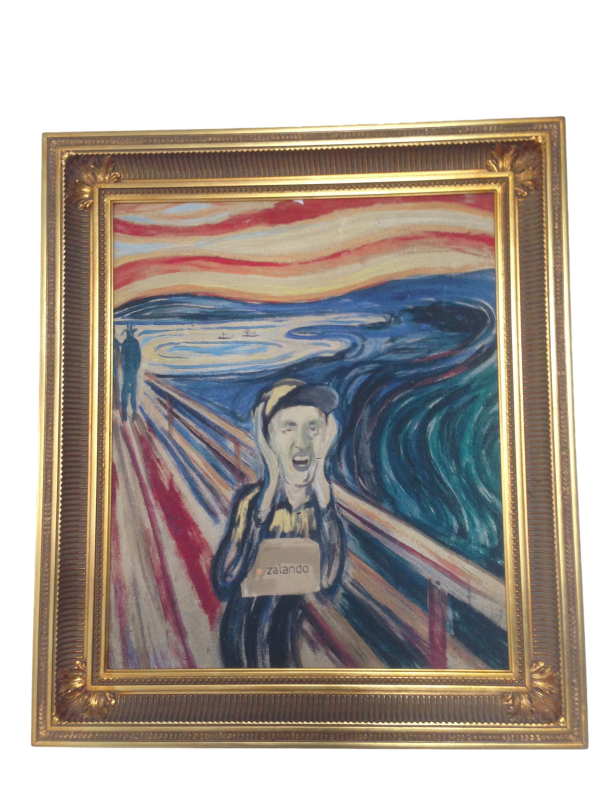Painting The Scream form guy with Zalando bag